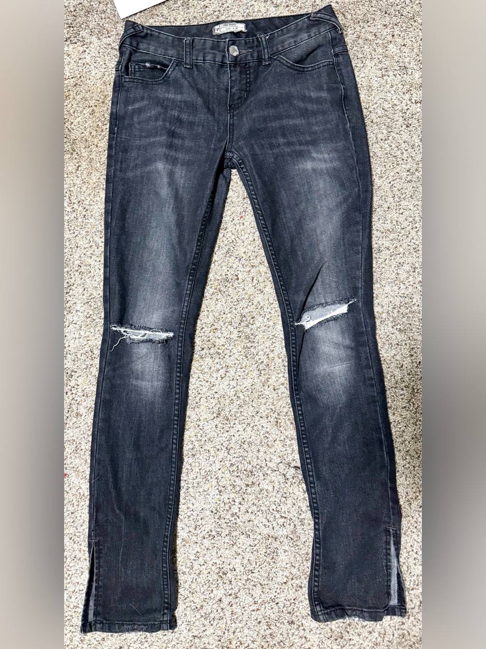 Free People Black Denim Jeans- Slit Hems And Distressed Size W26